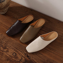 Load image into Gallery viewer, Women's Square Toe Cowhide Mules | Low Block Heel Slip-On Backless Shoes