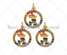 Load image into Gallery viewer, Colorful CZ Micro Pave Enamel Mickey On Round Ring Shape Pendant,Gold Colorful Enamel Charm, Necklace Bracelet Charm,14x17mm,Sku#JL35
