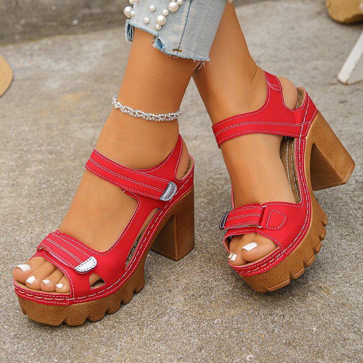 Women's Thick Sole High Heel Sandals | Single Strap Buckle Summer Shoes
