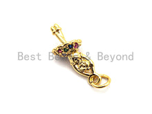 Load image into Gallery viewer, CZ Colorful Micro Pave Ballet Dancer Pendant, Dancing Girl Pave Pendant, Gold plated, 8x19mm, Sku#F830