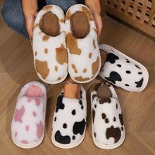 Load image into Gallery viewer, Cow Print Plush Slippers – Unisex Winter Slippers