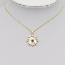 Load image into Gallery viewer, Spike Gemstone Pearl Coin with Heart Charm, Sku#LX299
