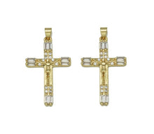 Load image into Gallery viewer, Gold Baguette CZ Cross Charm, Sku#LD305