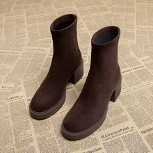 Load image into Gallery viewer, Women's Brown Heeled Ankle Boots – Cutout Back Zipper Mid Heel Booties for Petite Women