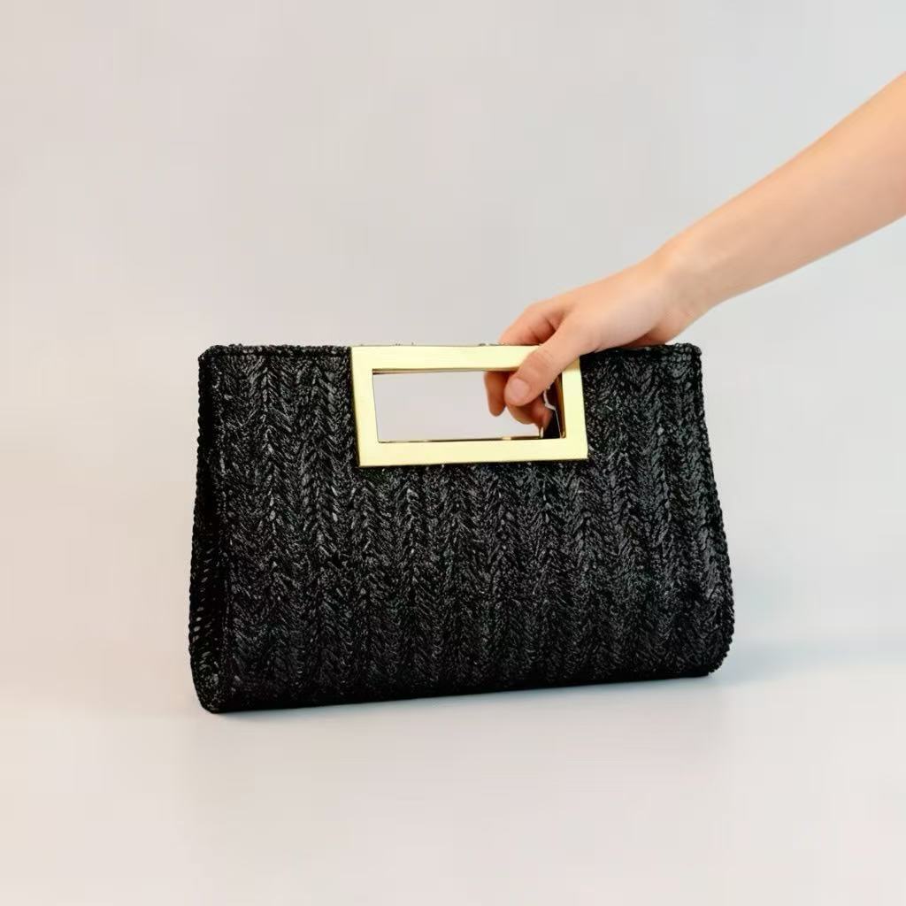 Women's Woven Chain Clutch Bag - Elegant Evening Handbag with Metal Accents