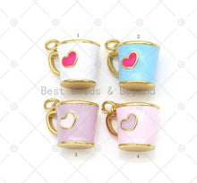 Load image into Gallery viewer, Gold Heart on Colorful Enamel Coffee Cup Shape Pendant, 18K Gold Filled Cup Charm,Necklace Bracelet Charm Pendant, 17x14mm,Sku#LK492