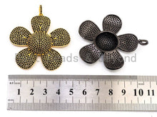 Load image into Gallery viewer, 48x58mm CZ Micro Pave Large Daisy Flower Pendant, Black Cubic Zirconia Pave Mega Floral Pendant in Gold Black Finish,sku#F355
