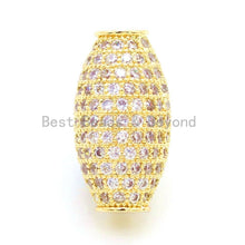 Load image into Gallery viewer, CZ Micro Pave Long Oval Spacer Beads with Clear Crystal for Bracelet/Necklace, Cubic Zirconia Beads, Bracelet Charms, 20x11mm, sku#G52