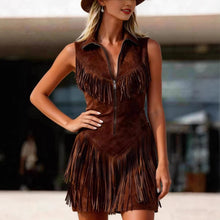 Load image into Gallery viewer, Women's Suede Western Tassel Sleeveless Slim-Fit Midi Dress