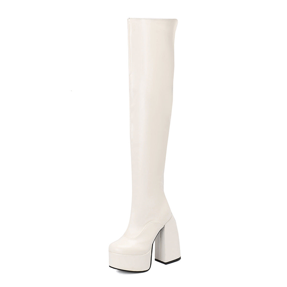 Women's Over-the-Knee Boots - Chunky Heel Platform Boots with Waterproof Design