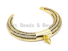 Load image into Gallery viewer, CZ Black Micro Pave Crescent Moon Double Horn Pendant, Cubic Zirconia Pendant,44x44mm, sku#F140