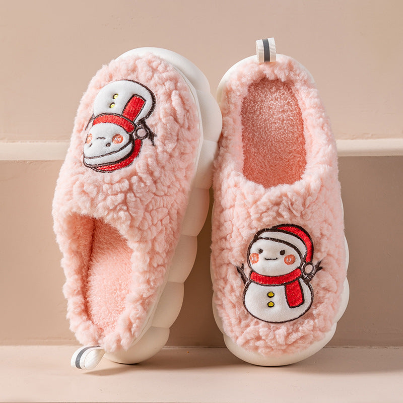Women's Snowman Slippers - Warm Plush Winter Indoor House Shoes with Anti-Slip Sole