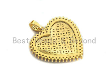 Load image into Gallery viewer, CZ Colorful Micro Pave Heart Gold With Baguette CZ Filigree Pendant, Heart Shaped Pave Pendant, Gold plated, 36x36mm, Sku#F948