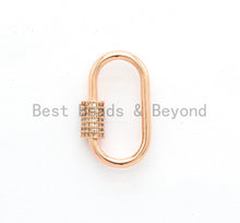Load image into Gallery viewer, CZ Micro Pave Oval Shape Clasp, Gold/Rose gold/Gunmetal/Silver Plated U Shape Clasp, Pave Carabinar Clasp,14x27mm, sku#H136