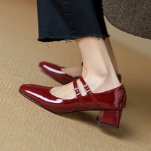 Load image into Gallery viewer, Women's Square Toe Chunky Heel Pumps - Elegant Low Heel Office Shoes