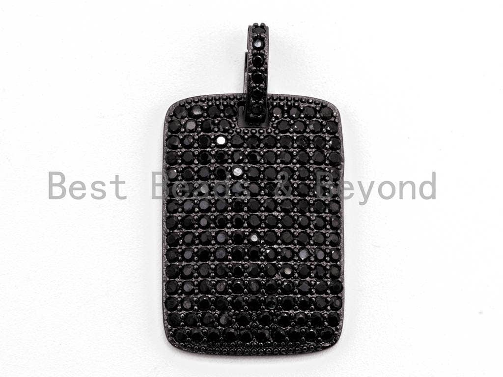 Black CZ Pave On Black Micro Pave Square/Rectangular Charm, Dog Tag Square/Rectangular Pave Charm, Pave Dangle Charms,18x26mm, Sku#F375