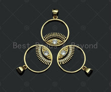 Load image into Gallery viewer, 18k Dainty Gold Evil Eye With Long Eyelash On Round Ring Shape Charms, Dainty Charms,Round Ring Necklace Charms, 18x20mm, Sku#LK173