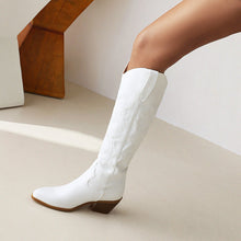 Load image into Gallery viewer, Women's Western Cowboy Embroidered High-Heel Boots – Chunky Heel Slip-On