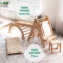 Load image into Gallery viewer, 6in1 Montessori Climbing Set: Triangle Ladder + Arch/Rocker + Slide/Ramp + Net + Cushion + Art Addition