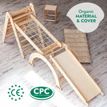 Load image into Gallery viewer, 6in1 Montessori Climbing Set: Triangle Ladder + Arch/Rocker + Slide/Ramp + Net + Cushion + Art Addition