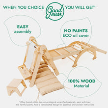 Load image into Gallery viewer, 6in1 Montessori Climbing Set: Triangle Ladder + Arch/Rocker + Slide/Ramp + Net + Cushion + Art Addition