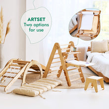 Load image into Gallery viewer, 6in1 Montessori Climbing Set: Triangle Ladder + Arch/Rocker + Slide/Ramp + Net + Cushion + Art Addition