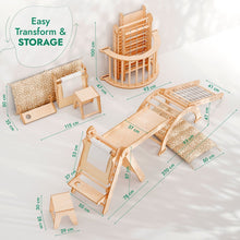 Load image into Gallery viewer, 6in1 Montessori Climbing Set: Triangle Ladder + Arch/Rocker + Slide/Ramp + Net + Cushion + Art Addition