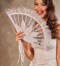 Load image into Gallery viewer, Elegant Pearl and Feather Bridal Fan