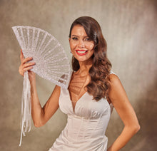 Load image into Gallery viewer, Elegant Pearl and Sequin Bridal Fan