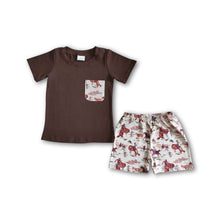 Load image into Gallery viewer, Brown cotton shirt horse shorts boy summer clothing