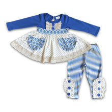 Load image into Gallery viewer, Blue pocket twirl tunic girls boutique fall clothing set