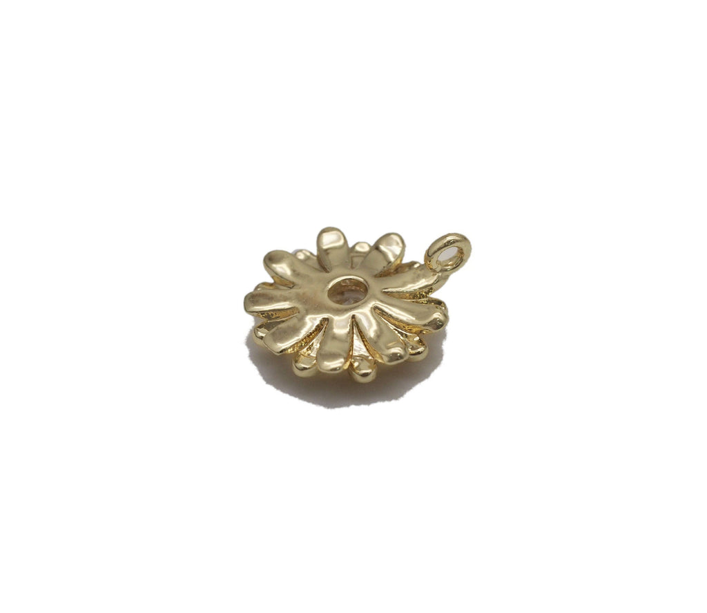 Gold CZ Daisy Flower Sunflower Charm, Sku#LX87