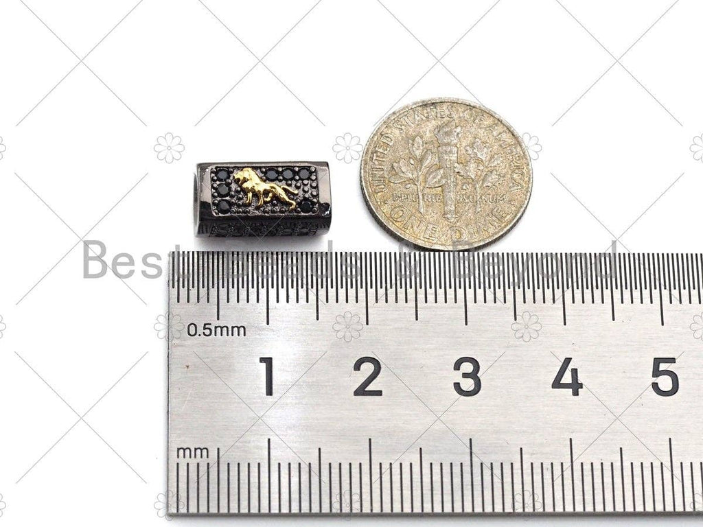 Wolf/Lion King,Tube Spacer Bead, Black CZ Pave Tube Spacer Beads for Men/Women Jewelry Making, 7x14mm, sku#ML20