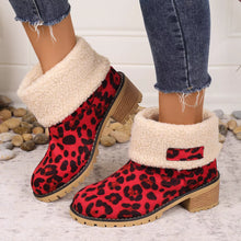 Load image into Gallery viewer, Women's Leopard Print Plush Lined Boots | Mid Heel Slip-On Suede Boots with Warm Faux Fur Lining