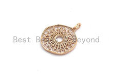 Load image into Gallery viewer, CZ Micro Pave Filigree Hollow out Flower Pendant, Cubic Zirconia Rose Gold/Silver/Black Focal Pendant, 33x35mm,sku#F637