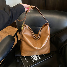 Load image into Gallery viewer, Korean-Style Large Capacity Textured PU Leather Bucket Shoulder Bag | Retro Soft Leather Handbag