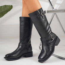 Load image into Gallery viewer, Women's Plus-Size Chunky Heel Zipper Thigh-High Boots – Synthetic Leather Over-the-Knee Boots