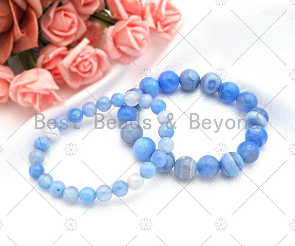Natural Blue Banded Agate Stretchy Bracelet,SKU#EF12c