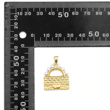 Load image into Gallery viewer, Clear CZ Gold White Pearl Purse Charm, Sku#LK819
