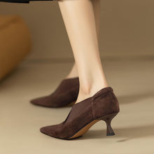 Load image into Gallery viewer, Women's French-Style Pointed-Toe Stiletto Pumps | Suede Mid Heel Dress Shoes