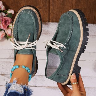 Women's Lace-Up British Striped Loafers | Cow Suede Leather Shoes