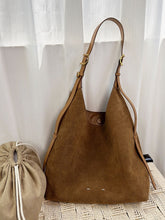 Load image into Gallery viewer, Women's Suede Bucket Shoulder Bag – Genuine Leather Drop-Ear Handbag with Patchwork Detail