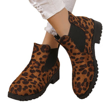 Load image into Gallery viewer, Leopard Print Ankle Boots Women - Mid Heel Chunky Sole Slip-On Boots