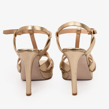 Load image into Gallery viewer, The Parisian Gold Leather T-Strap Platform Heel Women Sandal