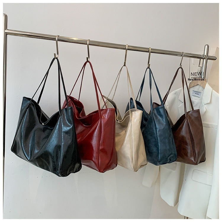 Women's Vintage Tote Bag - Large Capacity PU Leather Shoulder Handbag for Daily Use