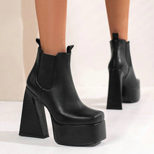 Load image into Gallery viewer, Women's Patent Leather Square Toe Chunky Heel Boots – Black | Sarah Express