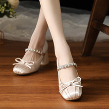 Load image into Gallery viewer, Rhinestone Bow-Tie Chunky Heel Dress Shoes