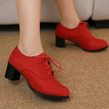 Load image into Gallery viewer, Women's Round Toe Chunky Heel Lace-Up Shoes - Suede Matte Finish High Heels