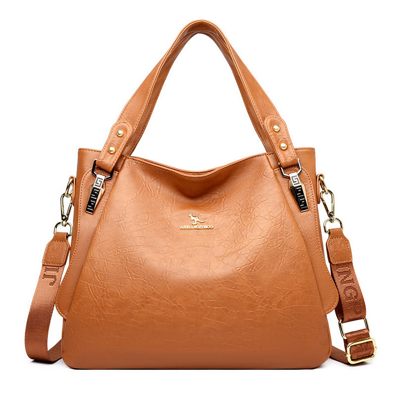 Women's High-Capacity PU Leather Tote Shoulder Bag | Elegant Niche Design | Black, Khaki, Brown