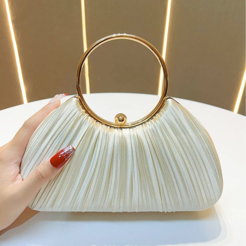 Elegant Satin Pleated Evening Clutch Bag - Cheongsam Style Formal Handbag with Hasp Lock